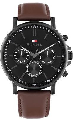 Tommy Hilfiger Multi Zifferblatt Quarz Uhr für Herren mit Braunes Lederarmband - 1710704