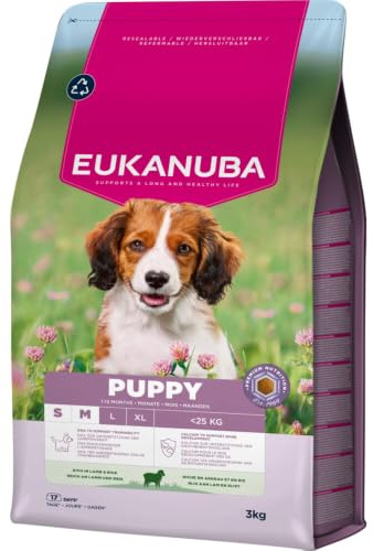 EUKANUBA Cibo secco per Cuccioli con agnello e riso per razze di taglia piccola e media - Alimento secco premium per Cani giovani, 3 kg