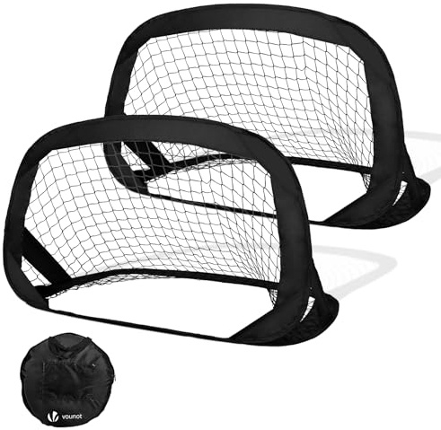 VOUNOT® Set di 2 Porte da Calcio Pop Up Bambini 120×80×80 cm, Porta Calcio Pieghevole e Portatile con Borsa, Picchetti e Cerchi per Giardino, Allenamento e Gioco, Nero