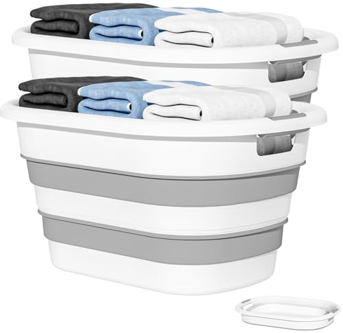43L(11.5Gallon) Collapsible Laundry Baskets Plastic, Pop Up Laundry hamper/Storage Container, Foldable Laundry Basket with Large Capacity,Sturdy,Space Saver (Grey, 2 Packs)