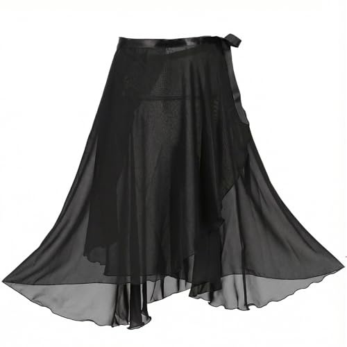 Yolev Dance Skirts for Women Short Dance Skirt with Elastic Ties Sheer Chiffon Ballet Wrap Skirt Adjustable Women's Dance Skirts for Adult (Black)
