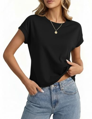 Suncife Women Casual Baggy Cropped Tshirt Cap Sleeve Loose Fit Tops | Breathable and Soft Fabric, Comfy to Your Skin, Dressy Plain Design, Suitable for Gym and Summer Wear