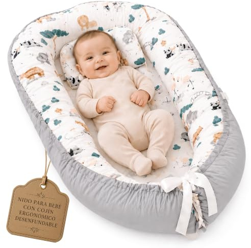 KITIKIDS - Reductor de Cuna para Bebé | Nido Bebé con Cojín Ergonómico, Funda Desenfundable y Lavable | Colchoneta Acolchada Suave con Estampado | Ideal para Cuna, Moisés y Colecho