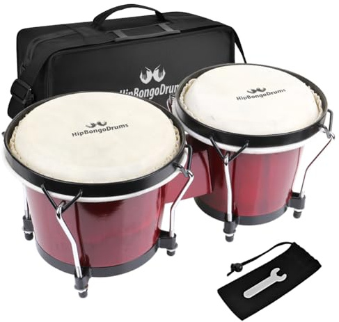 Bongo Drum Set for Adults Kids Beginners Professionals, Upgrade Packaging, Set of 6 and 7 inch Tunable Percussion Instruments, Natural Animal Hides Hickory Shells Wood Metal with Tuning Wrench