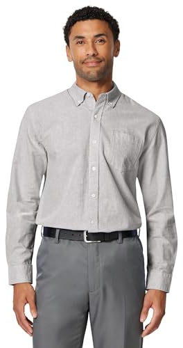 Amazon Essentials Camicia Oxford con Tasca a Maniche Lunghe vestibilità Regolare Uomo, Grigio, M