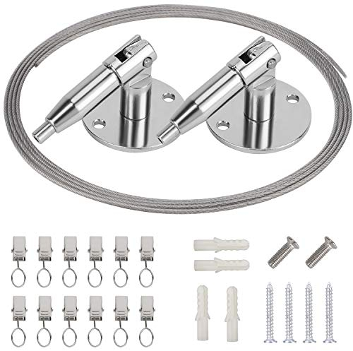 OOTSR [3 Metri Cavo Tenda Acciaio, Filo di Acciaio Inossidabile Rivestito in PVC con 12 Clips, Filo per Appendere la Foto Clothesline Tenda per Finestre Tenda Wire per Appendere Le Tende, Arti