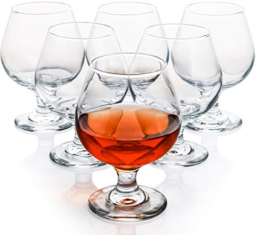 Brandy Snifters Glass Set of 6, 12 oz Classic Stemmed Cognac Glasses Glass Snifters Set Perfect for Scotch & Bourbon, Short Beer Tasting Glasses