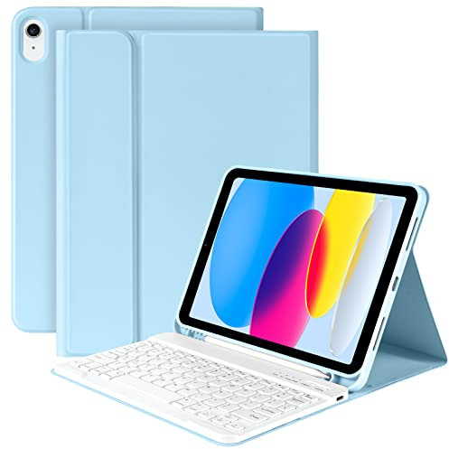 KBCASE for iPad 10th /A16 11th Generation Case with Keyboard Detachable Keyboard Case for iPad 10th 10.9 2022/A16 11th Generation 11 2025 with Pencil Holder, Multi-Angle,UK Layout, Blue