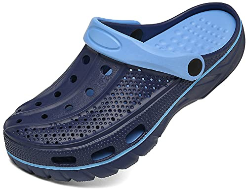 Unisex träskor, pantoletter, sommartofflor, strandsandaler, trädgårdsskor med fotbädd av mjuk, blå, 46/47 EU