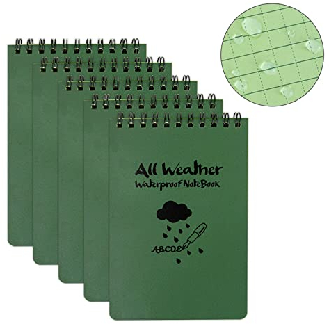 HUOMAQFAN All Weather Blocco Note a Spirale, taccuino impermeabile Tascabile Memo Top Wire Notepad, Tactical Pads per attività all'aperto Registrazione Militare