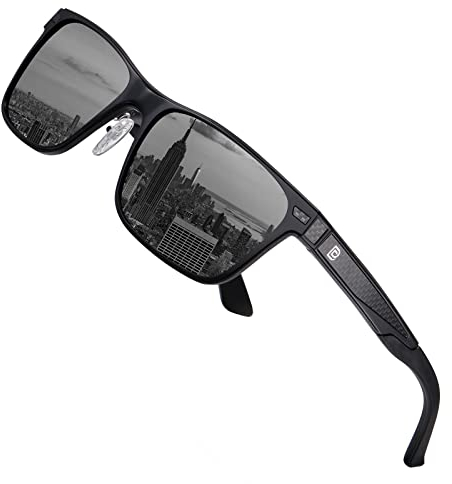 DUCO Polarisierte Sonnenbrille für Herren Vintage Aluminium-Rahmen Retro Sport Sonnenbrillen 100% UV-Schutz 8207 (Schwarzer Rahmen,Grau Linse)