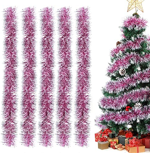 Aurasky Ghirlanda di Natale rosa – Set di 5 alberi di Tinsel metallico scintillante – Decorazione natalizia