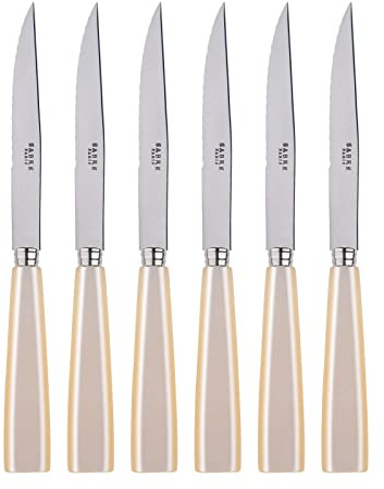 SABRE Paris - 6Pcs Steak Knife Set 26cm - Icône Collection - Stainless Steel Knife & Acrylic Handle - Dishwasher Safe - Pearl