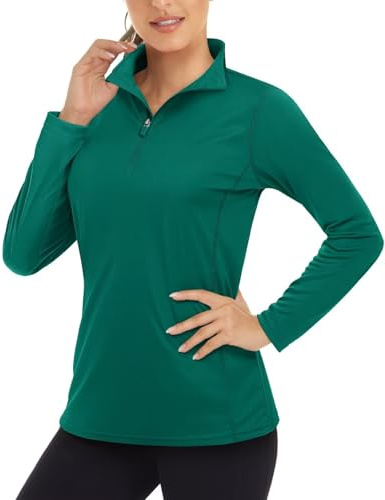 Boladeci Golf Quarter Zip Women Long Sleeve Shirts for Women Sun Protection Tops Emerald Green UV Clothing Collared 3/4 Zip Pullover Womens Rash Guard