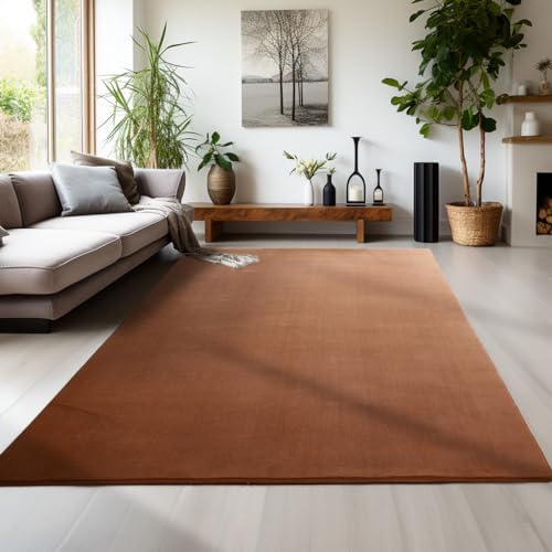 Carpettex Teppich Wohnzimmer Anti-Rutsch Teppich Waschbar in Waschmaschine 200 x 290 cm Braun - Moderner Flauschiger Kurzflor Teppich Extra Weich Schlafzimmer Küche Flur Esszimmer Kinderzimmer