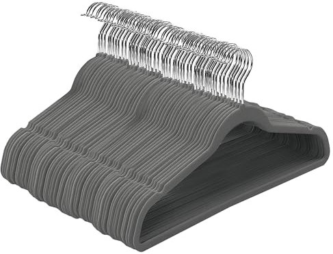 +30Club Kleiderbügel Samt - Anti-Rutsch-Kleiderbügel rutschfest Anzugbügel - Samtbügel Kleiderbügel 360° Silver Rotation (50 STK. - kleiderbügel Grau)