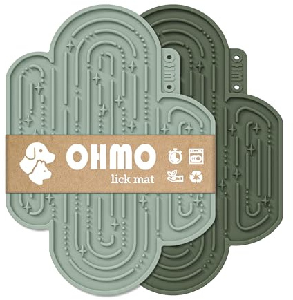 OHMO Tapis de Leche pour Chien Grandes, Tapis de lechage pour Chiot Chat - 2 Paires, inspiré par Le Cactus, pour soulager l'anxiété de l'animal(Cactus et Vert Clair)