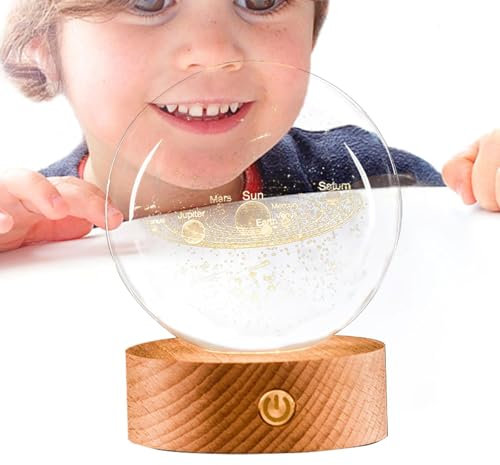 Kasmole Bola de de galaxia, bola de del solar,Lámpara Planeta Galaxy Ball con Base de Madera | Decoración espacial de 2,36 pulgadas para amantes de la astronomía, modelo de