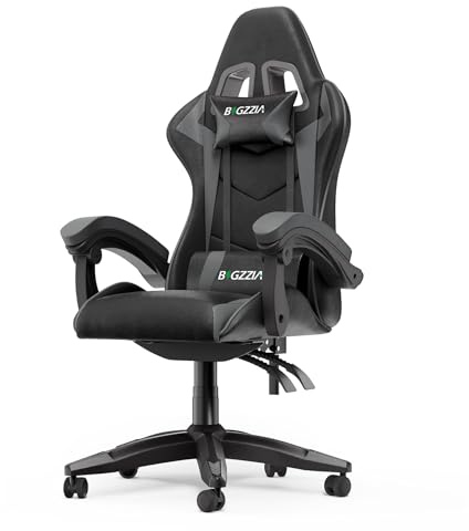 bigzzia Gaming Chair with RGB Computer Chair with Light Reclining PU Leather Video Game Chair with Headrest Adjustable Lumbar Support (Without RGB led, Black/Grey)