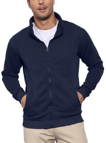 Hoefirm Sweat Zipper Homme sans Capuche Cardigan Chandails Sweatshirt Polaire Vest à Léger Vêtements Sport Poches Marine L