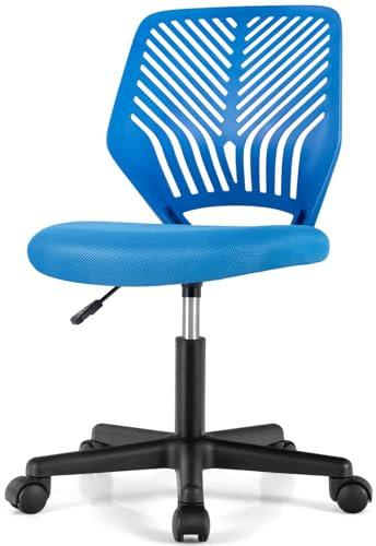 GYMAX Kids Desk Chair, Height Adjustable Children Study With Universal Wheels, Padded Seat and Ergonomic Back, Toddler Swivel for Boys Girls School Home, Max Weight 150kg (Blue)