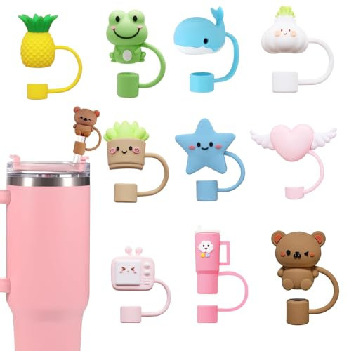 Gebrazy 10 Stück Silikon Strohhalm Abdeckungen für Stanley Cup Zubehör, 10 mm, Wiederverwendbar, Flexibel, Rosa