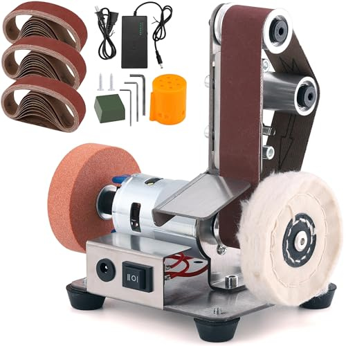Mornajina Mini Belt Sander for Knife Making, 3 IN 1 Electric Power Bench Belt Sanders, 7 Adjustable Speed Knife Sharpener Knife Polishing Kit for DIY Metal Woodworking Knife Making (Vertical)