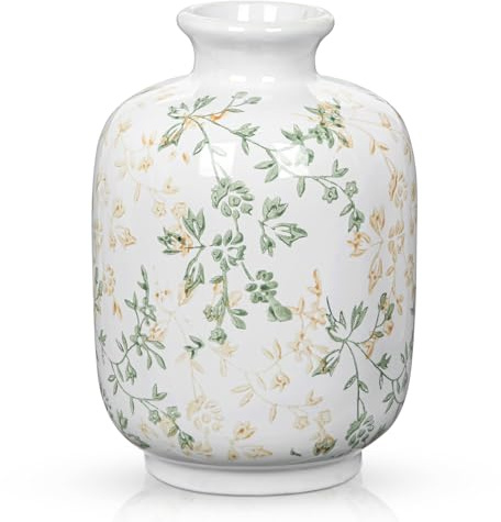 Arborus Jarrones de cerámica verde y blanco para flores de 18,5 cm, jarrón pequeño de porcelana vintage, jarrones rústicos para decoración del hogar, sala de estar, cocina, centros de mesa, escritorio