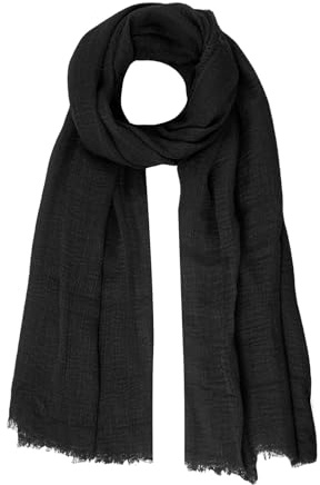 Nydotd Women Summer Cotton Linen Scarf Crinkle Long Beach Shawl Wrap hijab with Fringe (Black, 71 x 35 Inch)