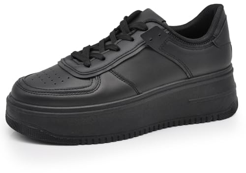 Zapatillas de mujer Gimnasia Sneakers Deportivas Casual con Cordones Platform A131, 300 Black, 38 EU