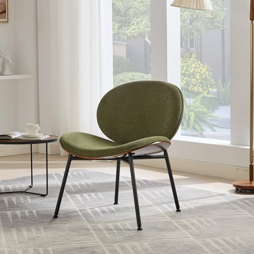 Mid Century Modern Shell Chair Single Side Chair Tripod,Green Fabric Lounge Chair in Walnut Comfortable Backrest,Green Color,SW1871GN