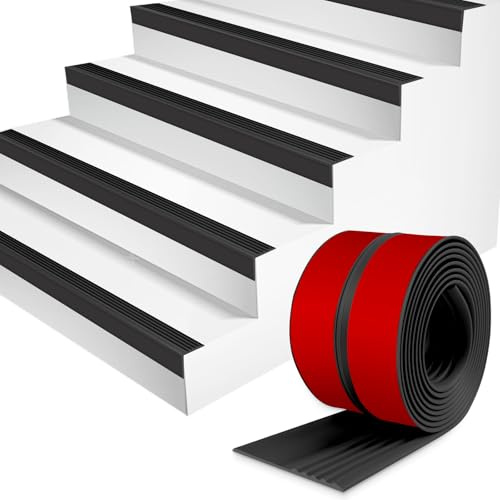 Stair Anti Slip Nosing L-Shape Step Edge Trim, Self Adhesive Stair Anti Slip Nosing, Waterproof Flexible PVC Treads Edge Trim for Indoor Outdoor Steps