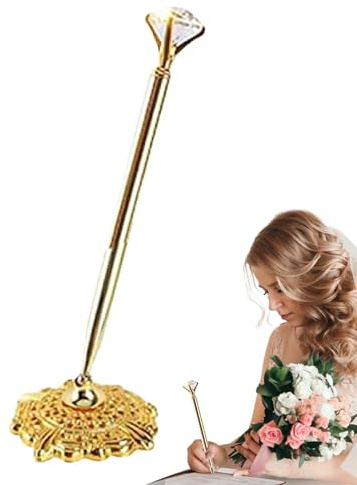 Gold Pen - Bolígrafos De Oro Para Escribir | Pensos De Baby Shower, Bolígrafos De Libros De Visitas Boda, Bolígrafos De Oro De Metal Duradero Para Bodas, Vintage Elegante Lindo Gema De Decoración De L