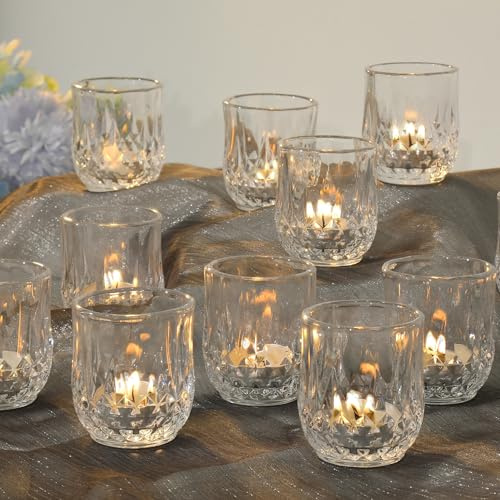 12 Pcs Votive Candle Holders, Glass Tea Lights Candle Holder in Bulk for Table Centerpiece, Tealight Candle Holders for Wedding,Party,Home, Bridal Shower, Birthday (Clear)