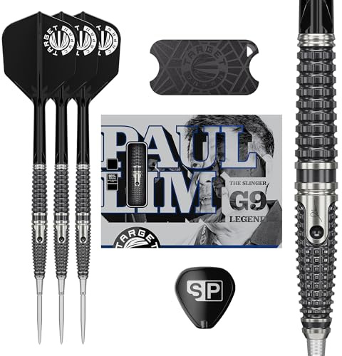 Target Japan The Legend G9 Swiss Point Steel Tip Darts with Kflex, 24G | 90% Tungsten Dart Set, K-Flex Flights and Shafts No.6, Storm Nano Point, Player Paul Lim Gen 9, Storage Tin & Point Guard/Stand