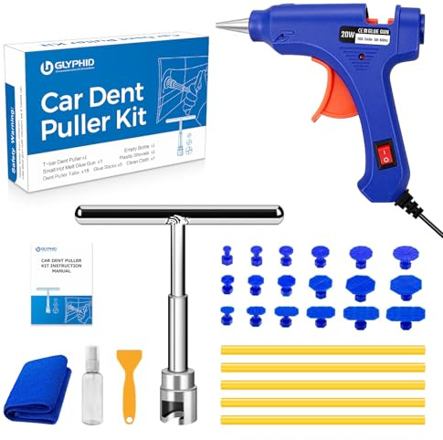 GLYPHID Car Dent Repair Removal Kit Small Paintless Auto Body Puller Remover Tool Tools,28Pcs Dent Pull Kits,Dent Remover Tool for Car Door Dents Hail Damage Refrigerator Dents