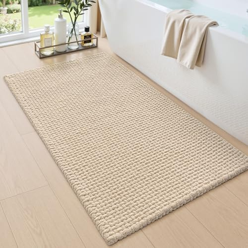 DEXI Alfombra Baño de Chenilla 60 x 90 cm, Súper Absorbente y Antideslizante, Lavable a Máquina, Alfombrillas Secado Rápido para Bañera y Ducha, Beige