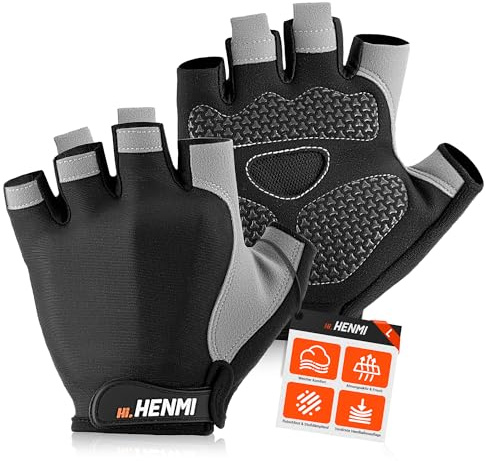 HENMI Fahrradhandschuhe Halbfinger Herren Damen, Atmungsaktiv MTB Handschuhe Radsporthandschuhe mit Polsterung Rutschfestem Grip für Radfahren, Fitness, Outdoor Sportarten(L)