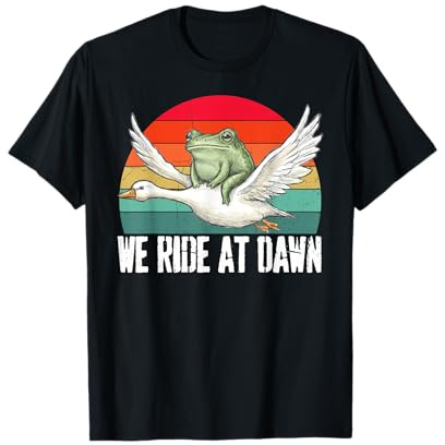 We Ride At Dawn Funny Frog Riding Goose Chaotic Animal T-Shirt