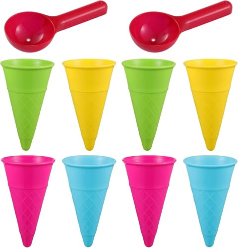 TOYANDONA 6 Pcs Ice Cream Sand Toys Set for Kids - Colorful Plastic Cones & Scoop Molds for Beach, Sandbox & Mud Kitchen - Outdoor Summer Play Toys for Toddlers Children