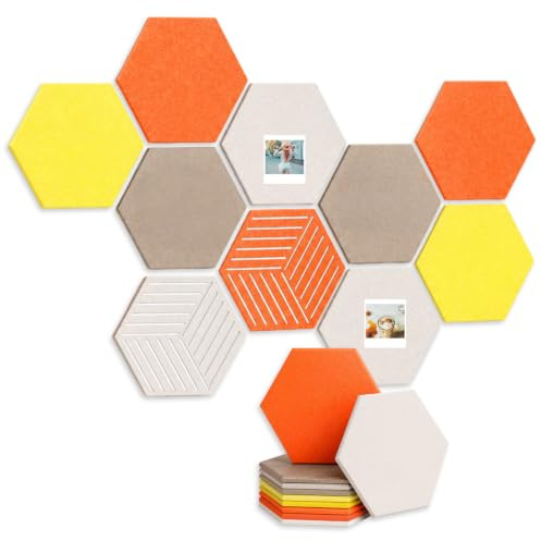 Dermalyx Ensemble De 10 Tableaux En Feutre Hexagonaux Autocollants, Alternative En Liège, Support Mémo Avec Dos Adhésif, 30 Épingles, Décoration Murale Pour Bureau, Chamb
