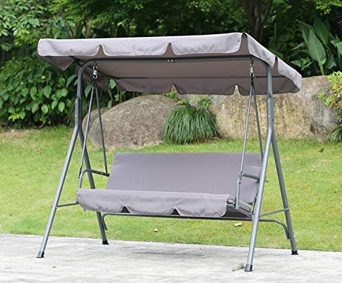 Angel Living Swing Chairs 3 Seated Canopy Swing, Metal Hammock Swinging for Outdoor Garden Patio 169x110x152cm Grey