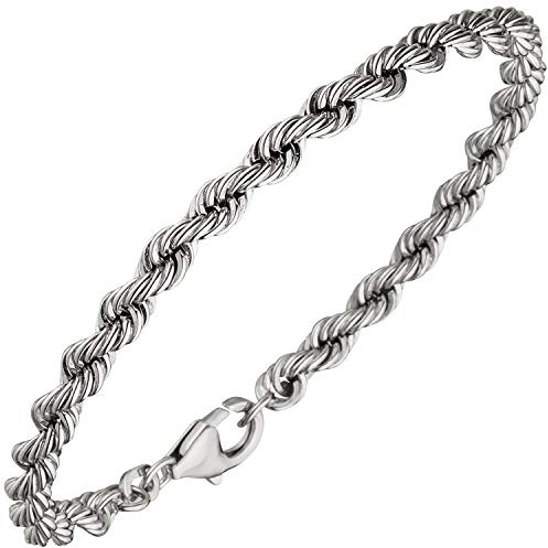 Jobo Herren Damen Kordel-Armband aus 925 Sterling Silber massiv 4,3 mm 19 cm