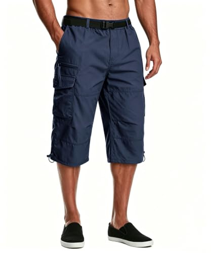 MAGCOMSEN Men's Cargo Shorts 3/4 Length Cotton Long Capri Pants Navy,34