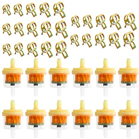 12 Stück Benzin Kraftstofffilter mit 25 Stück Schlauchschellen, Kraftstofffilter mit Magnet Universeller, für Motorrad, Roller, Rasenmäher Motor (6 mm, 7 mm, 8 mm, 9 mm, 10 mm)