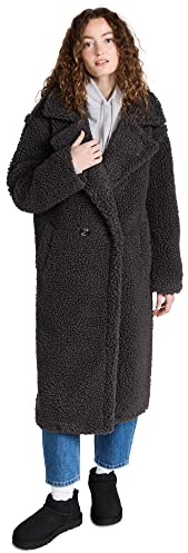 UGG Women's Gertrude Long Teddy Coat, Ink Black, L