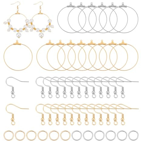 UNICRAFTALE Environ 100pcs 2 Couleurs Kit de Fabrication de Boucles d'oreilles Créoles Acier Inoxydable 20pcs Crochets de Boucle d'oreille 40pcs Anneaux de Saut Ouverts pour la Fabrication