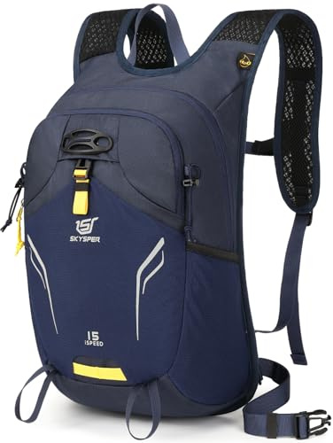 SKYSPER Liten ryggsäck 15 l – dagsryggsäck vandring, lätt vandringsryggsäck och cykelryggsäck för kvinnor och män cykling vandring utomhus resor, Mörkblå, 15 x 26 x 44 cm, Vardagsryggsäckar