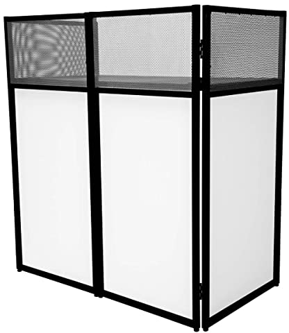 Cabina DJ Mesa DJ Tabla de Mezclas DJ Soporte Plegable Portátil DJ Table +Bloqueo con Manija,Paneles Blancos y Negros+Bolsa Transporte para Discoteca,Disco Móvil,Boda,Evento Corporativo,105x113.5x57cm