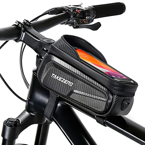 CalmGeek Fahrrad Rahmentasche, wasserdichte Fahrrad Lenkertasche Fahrradrahmen Fahrradtasche für Montainbikes Rennrad Ebikes, Kompatibel mit Smartphone bis zu 6.8 Zoll (Schwarz)